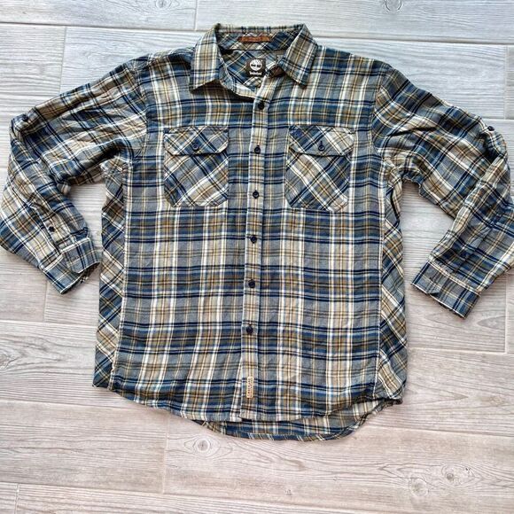 Timberland Men's Multicolor Plaid Wool Blend Long Sleeve Button Down Shirt Large - Picture 1 of 9